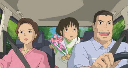le voyage de chihiro dans la voiture des parents