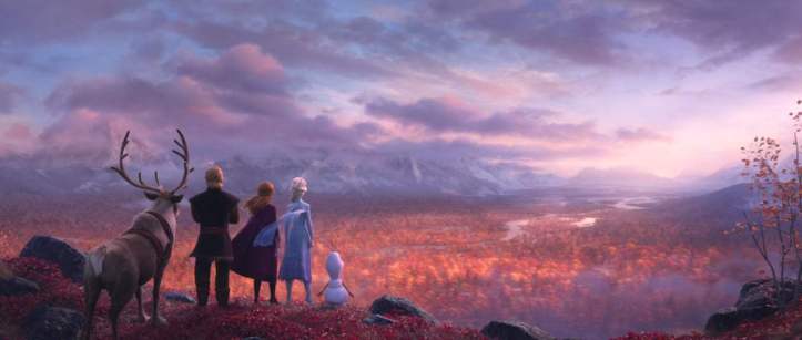 la reine des neiges 2 Sven, Kristoff, Anna, Elsa et Olaf arrivent à la forêt enchantée